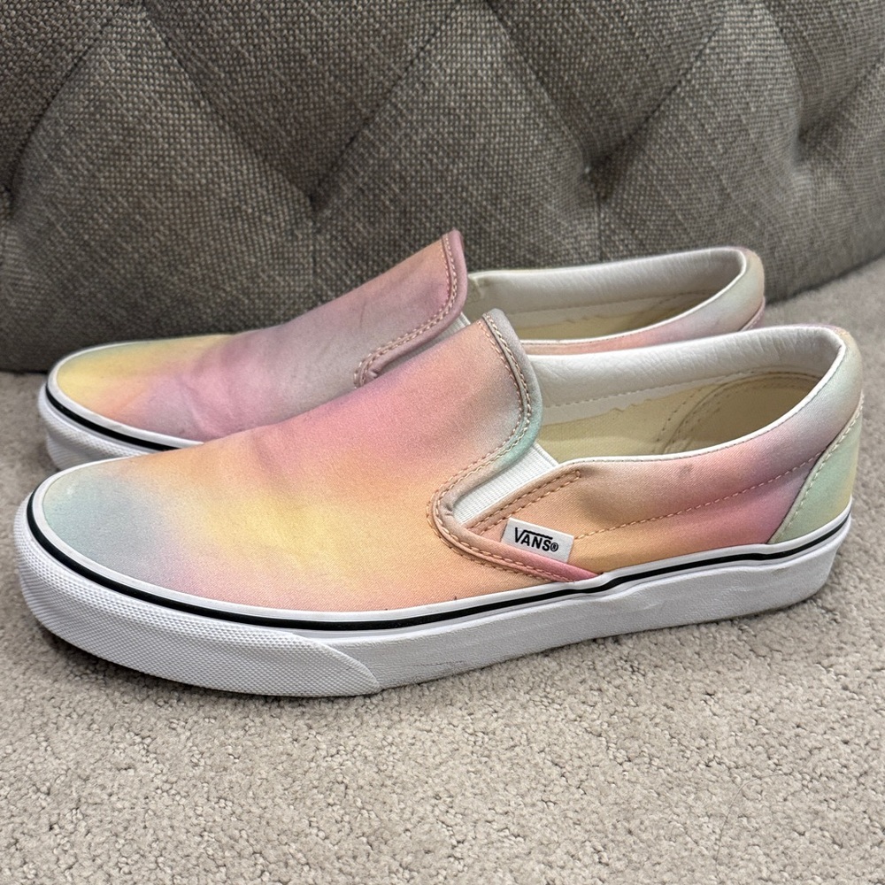 Vans Slip-On Sneakers in Pastel Pink, Yellow & Blue Tie-Dye